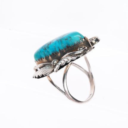 sz7.5 vintage Navajo sterling silver spiderweb turquoise feather ring
