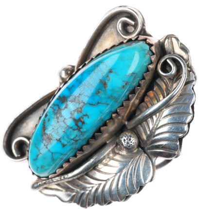 sz7.5 vintage Navajo sterling silver spiderweb turquoise feather ring