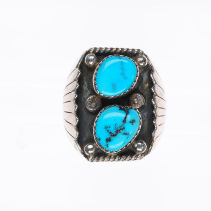 sz9.5 vintage Navajo sterling silver 2 stone turquoise ring