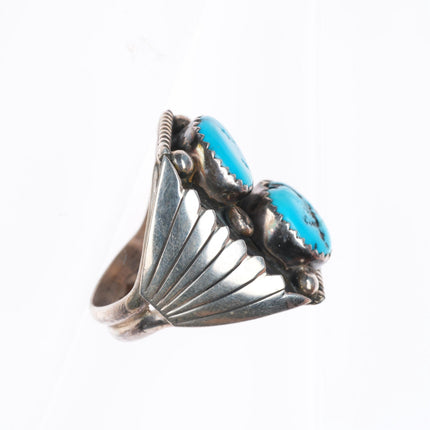 sz9.5 vintage Navajo sterling silver 2 stone turquoise ring