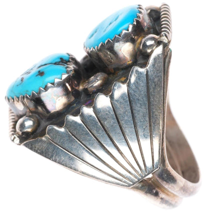 sz9.5 vintage Navajo sterling silver 2 stone turquoise ring