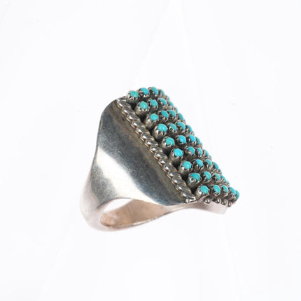 sz7.75 Pete & Vivian Haloo Zuni sterling silver snake eye turquoise row ring