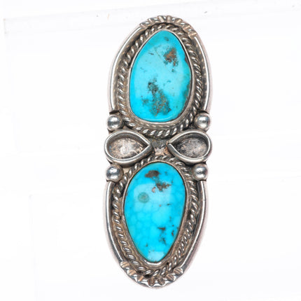sz7.5 long vintage Navajo sterling silver 2 stone turquoise ring