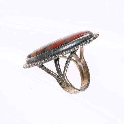 sz6.75 vintage Navajo sterling silver petrified wood ring with beaded edge