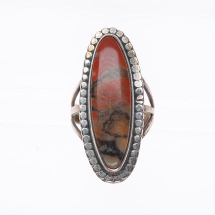 sz6.75 vintage Navajo sterling silver petrified wood ring with beaded edge