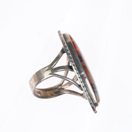 sz6.75 vintage Navajo sterling silver petrified wood ring with beaded edge