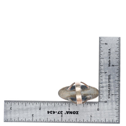sz6.75 vintage Navajo sterling silver petrified wood ring with beaded edge