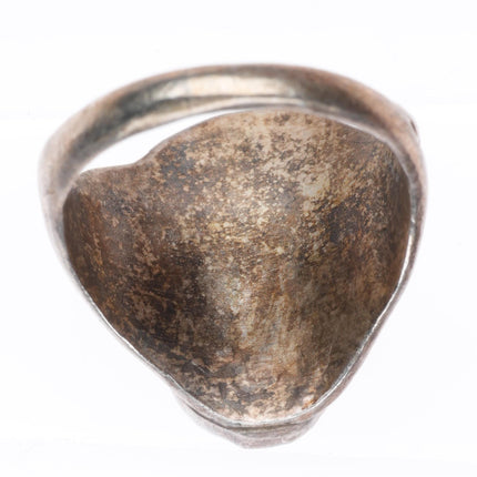 sz8.5 vintage Navajo sterling silver 2 stone ring with stamped sides