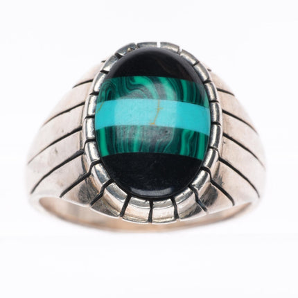 sz13 vintage southwestern sterling silver turquoise, onyx, lapis men's ring