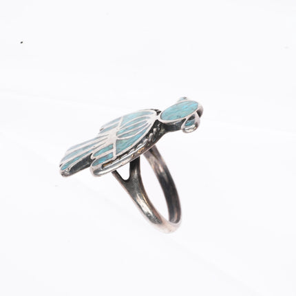 sz4.75 vintage Navajo sterling silver chip inlay thunderbird ring