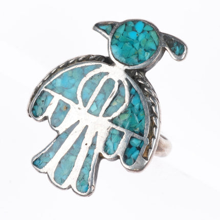 sz4.75 vintage Navajo sterling silver chip inlay thunderbird ring