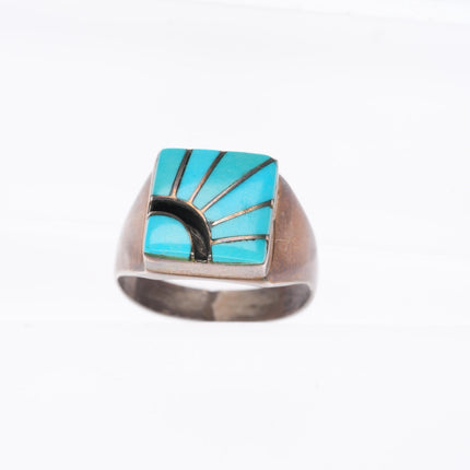 sz10 Amy Quandelacy Zuni sterling silver turquoise channel inlay sun ring