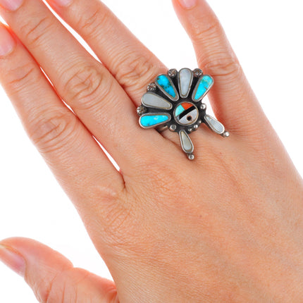 sz6.25 vintage Zuni sterling silver Indian chief sunface inlay ring