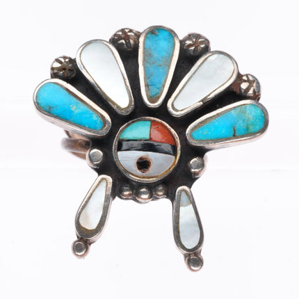 sz6.25 vintage Zuni sterling silver Indian chief sunface inlay ring