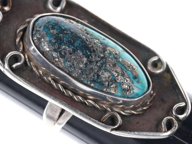 Incredible Matrix Large Vintage navajo sterling/turquoise ring - Estate Fresh Austin