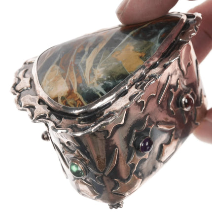 Iriniri Gemstone mounted Sterling silver box/pendant/pin - Estate Fresh Austin