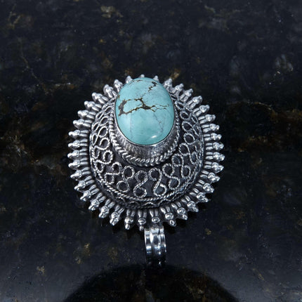 Israeli Sterling Filigree and Turquoise Pendant - Estate Fresh Austin