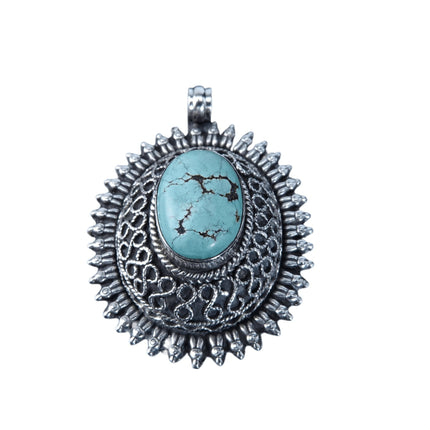 Israeli Sterling Filigree and Turquoise Pendant - Estate Fresh Austin