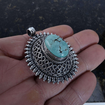 Israeli Sterling Filigree and Turquoise Pendant - Estate Fresh Austin