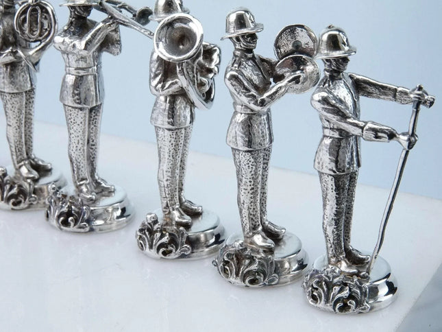 Italian 800 Silver Place Card Holders representing a Military Marching Band by F - Estate Fresh Austin