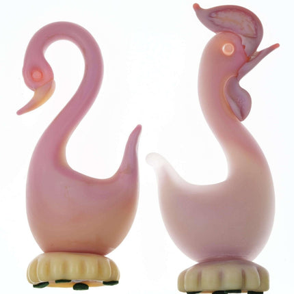 Italian Uranium glass Mid Century Murano Burmese Chicken and Swan figures - Estate Fresh Austin