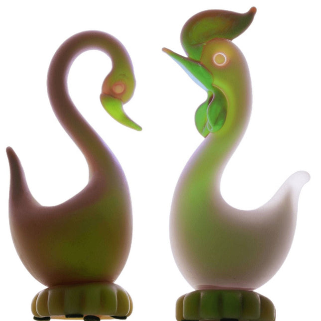 Italian Uranium glass Mid Century Murano Burmese Chicken and Swan figures - Estate Fresh Austin