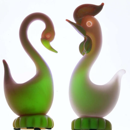 Italian Uranium glass Mid Century Murano Burmese Chicken and Swan figures - Estate Fresh Austin