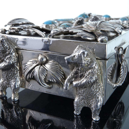 Jacob Troncosa San Felipe Pueblo Navajo Sterling Turquoise Table Box Bears - Estate Fresh Austin