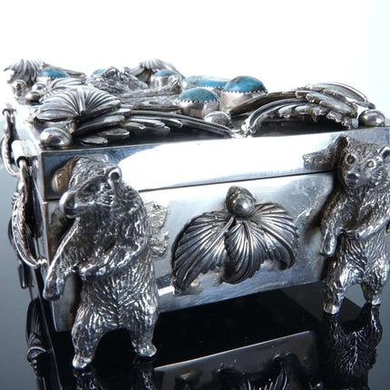 Jacob Troncosa San Felipe Pueblo Navajo Sterling Turquoise Table Box Bears - Estate Fresh Austin