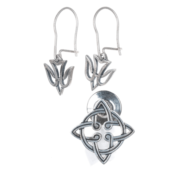 James Avery Descending Dove earrings and Celtic knot lapel pin/tie tac in sterling - Estate Fresh Austin