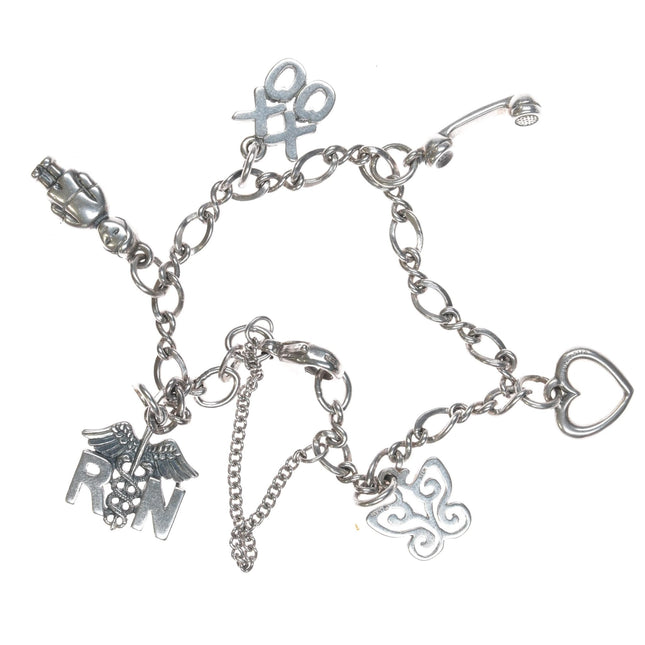 James Avery sterling charm bracelet with Phone, RN, Boy, Heart, xx00 etc - Estate Fresh Austin