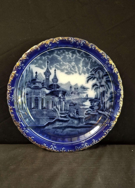 James Kent Flow Blue Wall Charger c.1900 Middle Eastern Scene 10.5" - Estate Fresh Austin