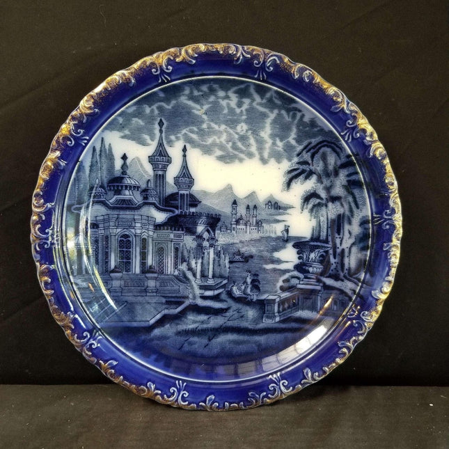 James Kent Flow Blue Wall Charger c.1900 Middle Eastern Scene 10.5" - Estate Fresh Austin