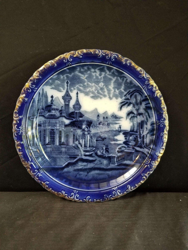 James Kent Flow Blue Wall Charger c.1900 Middle Eastern Scene 10.5" - Estate Fresh Austin