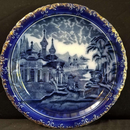 James Kent Flow Blue Wall Charger c.1900 Middle Eastern Scene 10.5" - Estate Fresh Austin