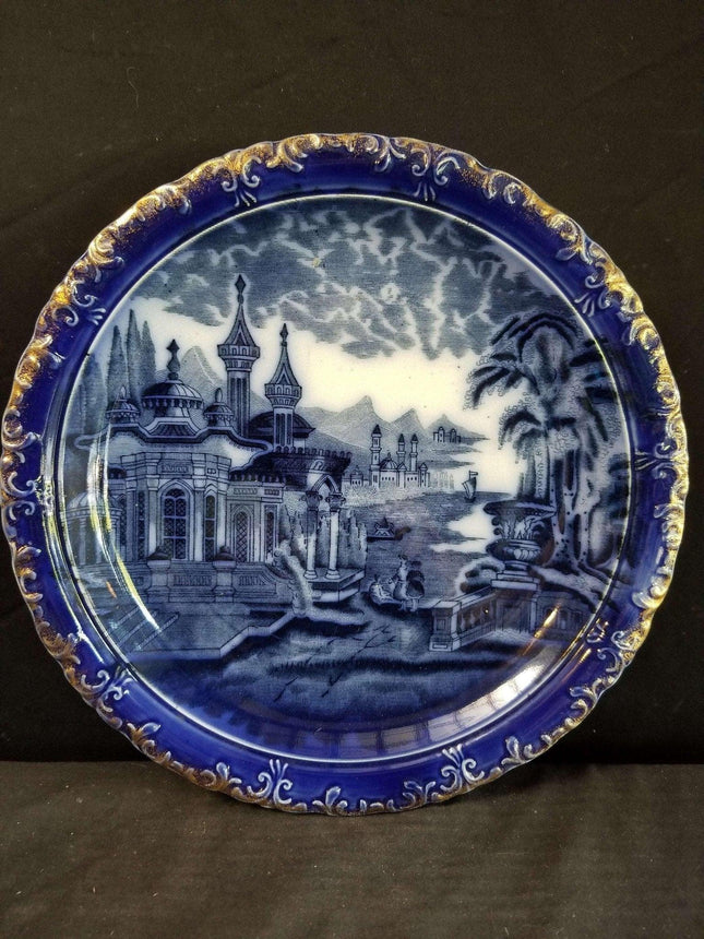 James Kent Flow Blue Wall Charger c.1900 Middle Eastern Scene 10.5" - Estate Fresh Austin