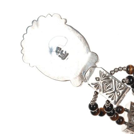 James Martin Navajo Sterling cat's eye pendant on beaded necklace - Estate Fresh Austin