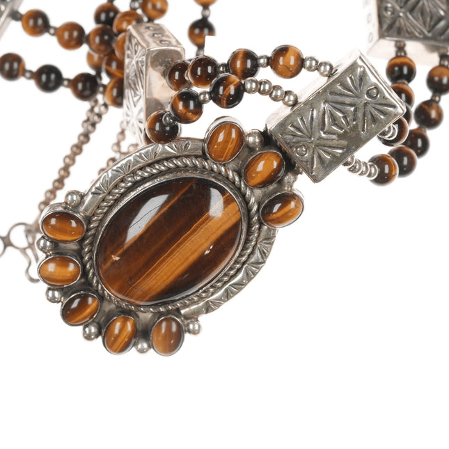 James Martin Navajo Sterling cat's eye pendant on beaded necklace - Estate Fresh Austin