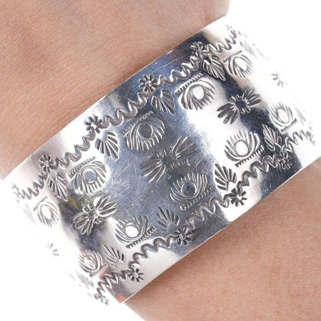 Jane Mason Southwestern Sterling Navajo Rug pattern cuff bracelet - Estate Fresh Austin