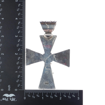 Janet Jake Navajo Sterling Charoite, Gaspeite, Turquoise, coral cross pendant - Estate Fresh Austin