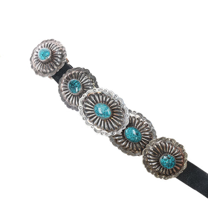 Jeremy Kohlmeyer Jemez pueblo sterling concho belt spiderweb turquoise w/ribbon - Estate Fresh Austin