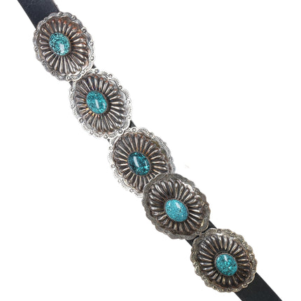 Jeremy Kohlmeyer Jemez pueblo sterling concho belt spiderweb turquoise w/ribbon - Estate Fresh Austin