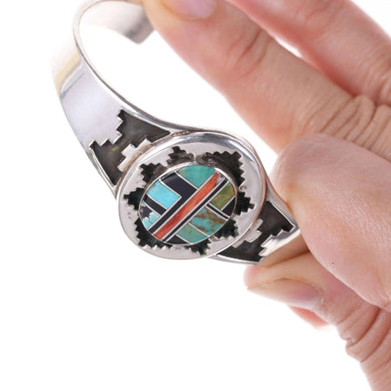 Jerry Cowboy Navajo Sterling silver Multi-stone channel inlay bracelet - Estate Fresh Austin