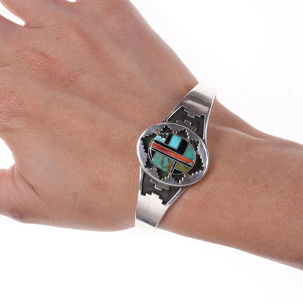 Jerry Cowboy Navajo Sterling silver Multi-stone channel inlay bracelet - Estate Fresh Austin