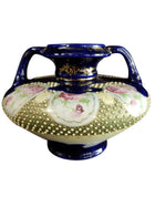 Jeweled Nippon Moriage Vase Rose Tapestry Cobalt Gold with handles c.1880s 8.7 - Estate Fresh Austin