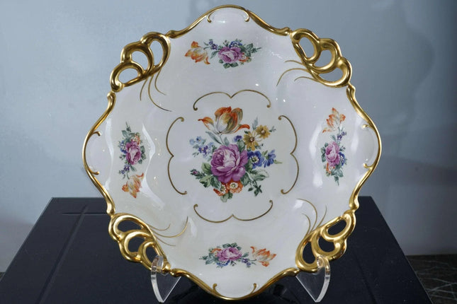 JL Menau Graf Von Hennebert Porzellan Echt Reticulated footed hand enameled porc - Estate Fresh Austin
