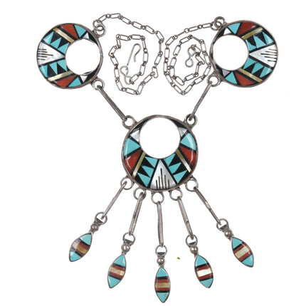 John and Rosalie Bowannie Zuni Sterling multi-stone intarsia inlay necklace - Estate Fresh Austin