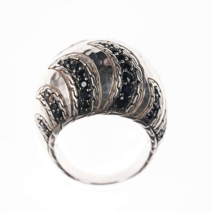 John Hardy Paulu Macan Black Sapphire/Sterling Hammered finish ring - Estate Fresh Austin