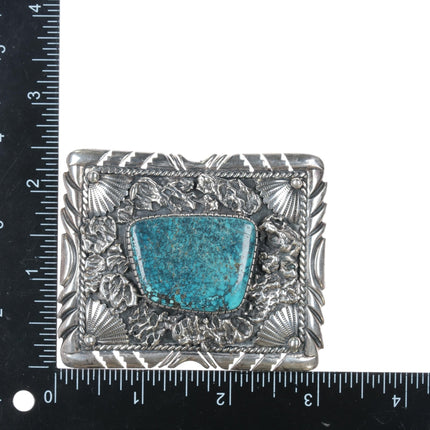 John Nelson Navajo sterling and turquoise belt buckle - Estate Fresh Austin