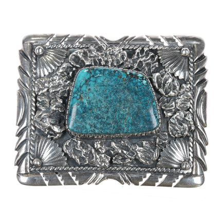 John Nelson Navajo sterling and turquoise belt buckle - Estate Fresh Austin